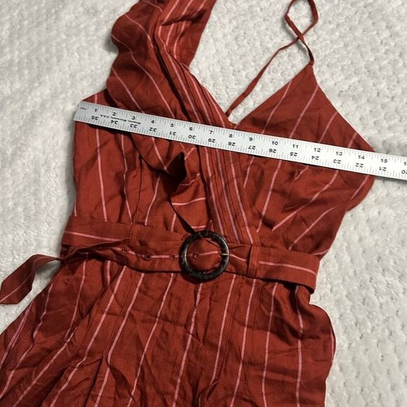 Three Floor Margaux Jumpsuit Womens 4 Burnt Orange Linen Striped Ruffle NWT - Picture 6 of 9